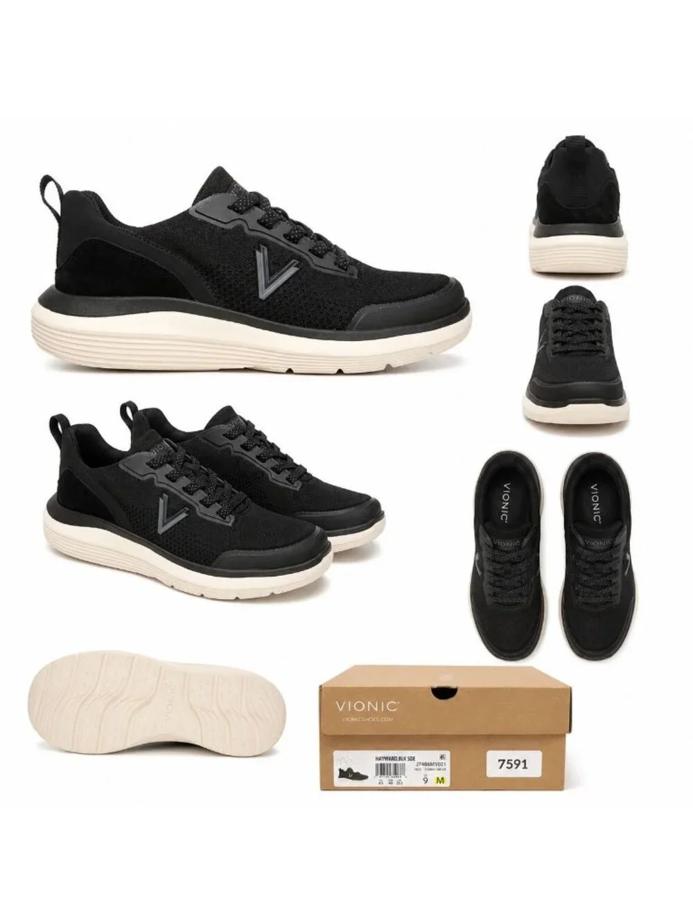 Vionic Hayward J7486M1 Womens 9 Supportive Black Knit Suede Walking Sneakers